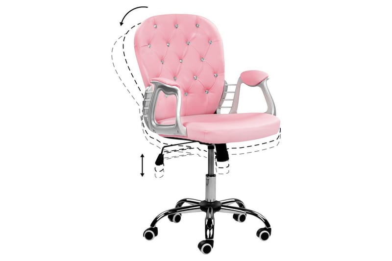 Kontorstol med krystaller Princess Rosa/svart/sølv - Rosa/svart/sølv - Møbler - Stoler & lenestoler - Kontorstol & skrivebordsstol