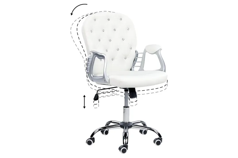Kontorstol med krystaller Princess Hvit/Svart/Sølv - Hvit/Svart/Sølv - Møbler - Stoler & lenestoler - Kontorstol & skrivebordsstol