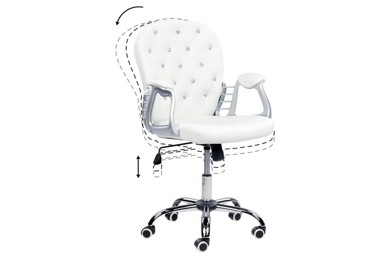 Kontorstol med krystaller Princess Hvit/Svart/Sølv - Hvit/Svart/Sølv - Møbler - Stoler & lenestoler - Kontorstol & skrivebordsstol