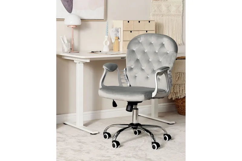 Kontorstol med krystaller Princess Grå/Sølv/Svart - Grå/Sølv/Svart - Møbler - Stoler & lenestoler - Kontorstol & skrivebordsstol