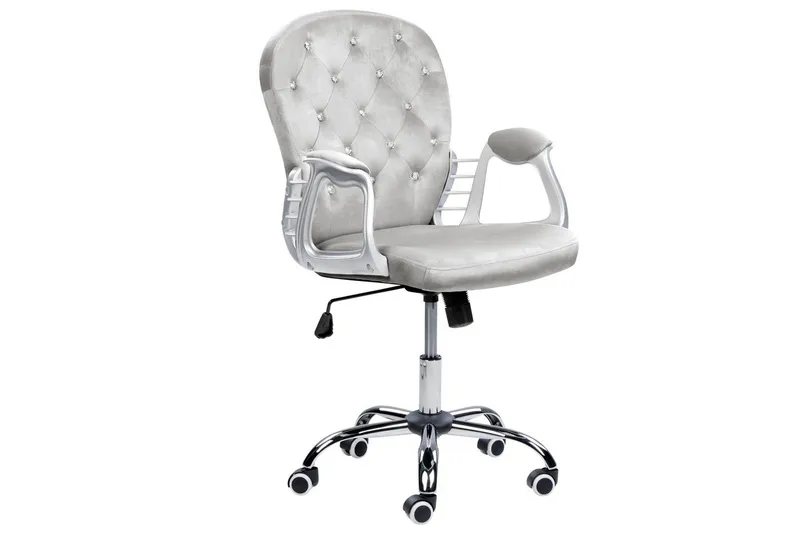 Kontorstol med krystaller Princess Grå/Sølv/Svart - Grå/Sølv/Svart - Møbler - Stoler & lenestoler - Kontorstol & skrivebordsstol