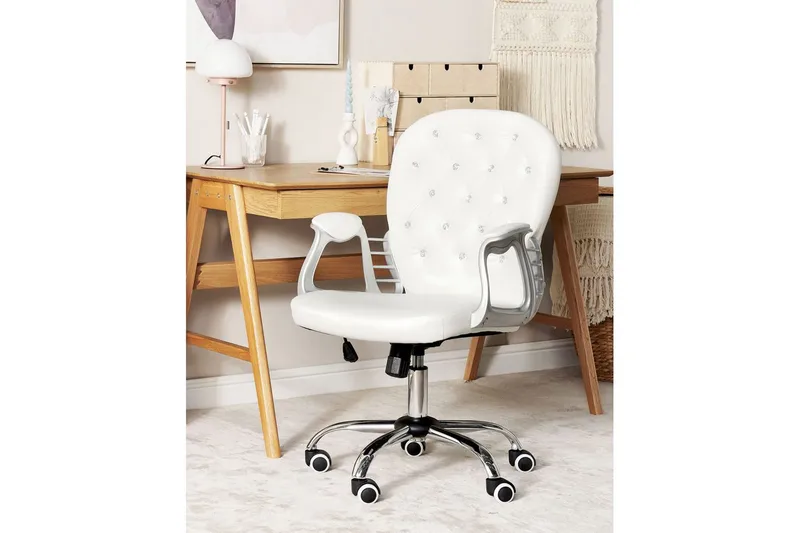 Kontorstol med krystaller Princess Hvit/Svart/Sølv - Hvit/Svart/Sølv - Møbler - Stoler & lenestoler - Kontorstol & skrivebordsstol