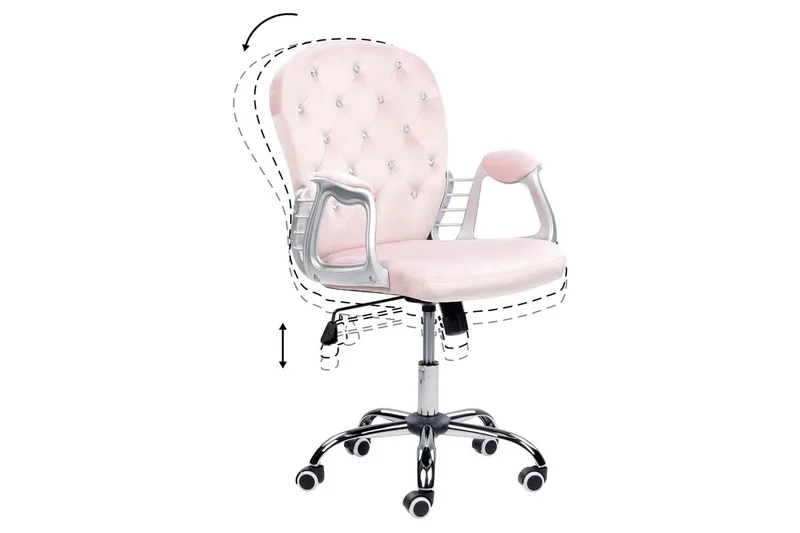 Kontorstol med krystaller Princess Pastellrosa/Sølv/Svart - Pastellrosa/Sølv/Svart - Møbler - Stoler & lenestoler - Kontorstol & skrivebordsstol