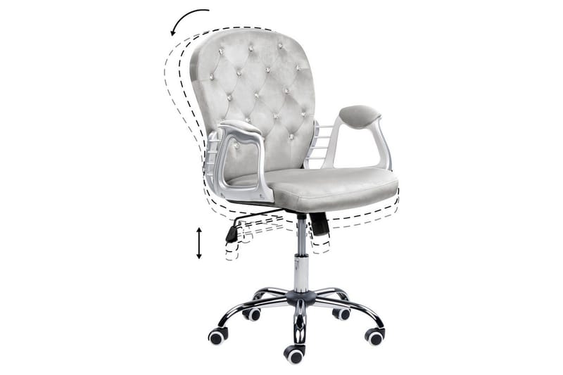 Kontorstol med krystaller Princess Grå/Sølv/Svart - Grå/Sølv/Svart - Møbler - Stoler & lenestoler - Kontorstol & skrivebordsstol