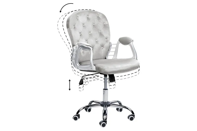 Kontorstol med krystaller Princess Grå/Sølv/Svart - Grå/Sølv/Svart - Møbler - Stoler & lenestoler - Kontorstol & skrivebordsstol