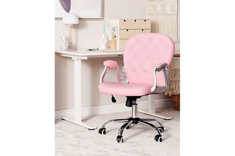 Kontorstol med krystaller Princess Rosa/svart/sølv - Rosa/svart/sølv - Møbler - Stoler & lenestoler - Kontorstol & skrivebordsstol