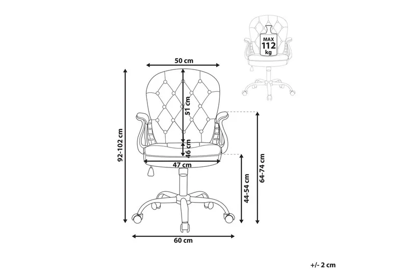 Kontorstol med krystaller Princess Hvit/Svart/Sølv - Hvit/Svart/Sølv - Møbler - Stoler & lenestoler - Kontorstol & skrivebordsstol