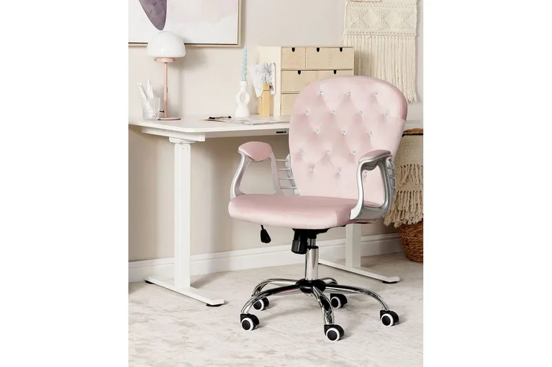 Kontorstol med krystaller Princess Pastellrosa/Sølv/Svart - Pastellrosa/Sølv/Svart - Møbler - Stoler & lenestoler - Kontorstol & skrivebordsstol