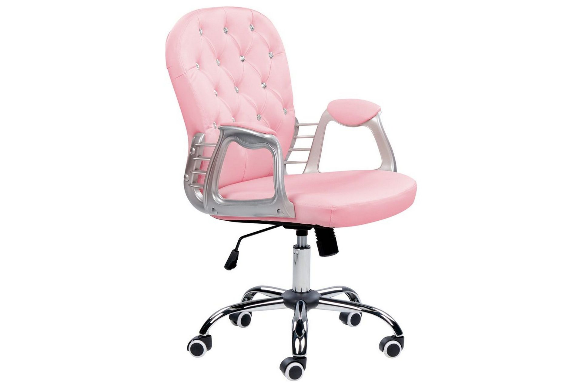 Kontorstol med krystaller Princess Rosa/svart/sølv - Rosa/svart/sølv