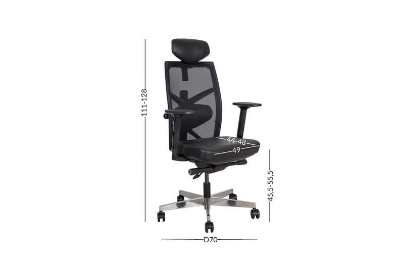 Kontorstol Tune 70x70xh111-128 cm Sete: Lær - Svart - Møbler - Stoler & lenestoler - Kontorstol & skrivebordsstol
