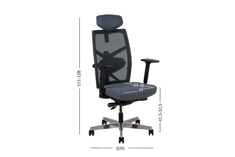 Kontorstol TUNE 70x70xH111-128cm grå - Møbler - Stoler & lenestoler - Kontorstol & skrivebordsstol