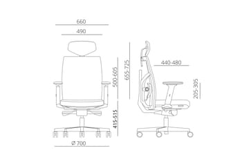 Kontorstol TUNE 70x70xH111-128cm grå - Møbler - Stoler & lenestoler - Kontorstol & skrivebordsstol