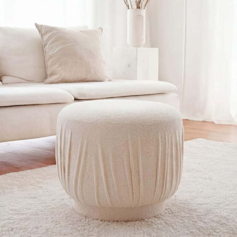 Älven rund sittepuff 50 cm i stoff - lys krem - Møbler - Stoler & lenestoler - Krakk - Puff