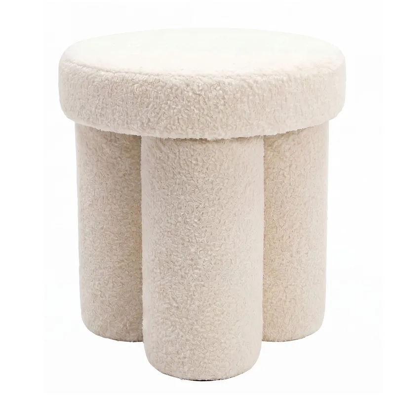 Ölvik rund sittepuff 40 cm i teddystoff, lys krem