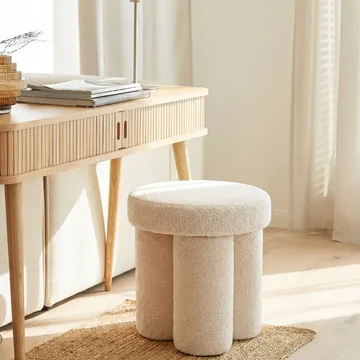 Ölvik rund sittepuff 40 cm i teddystoff - lys krem - Møbler - Stoler & lenestoler - Krakk - Puff