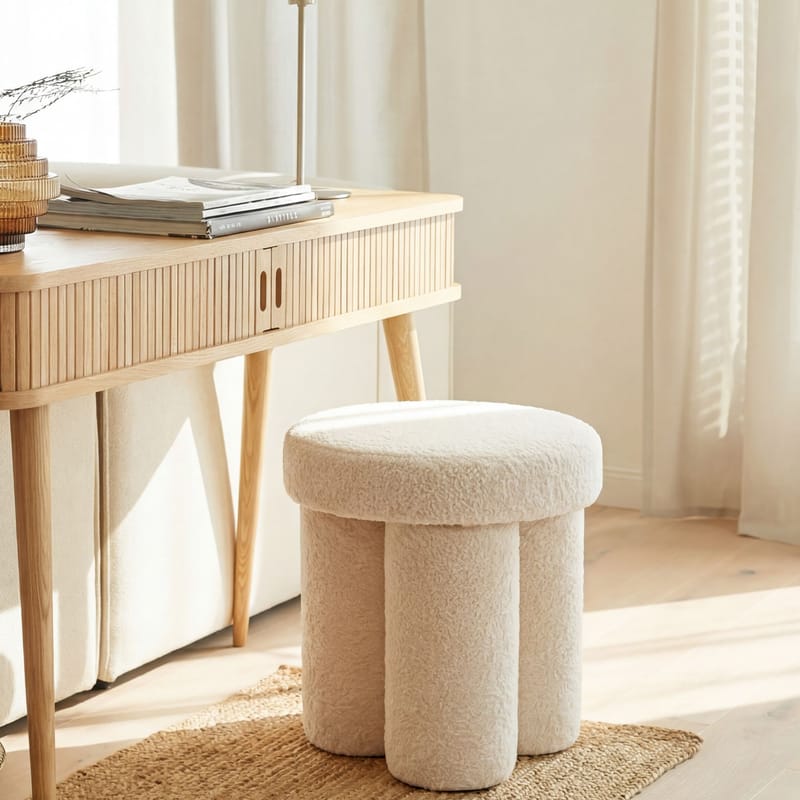 Ölvik rund sittepuff 40 cm i teddystoff - lys krem - Møbler - Stoler & lenestoler - Krakk - Puff