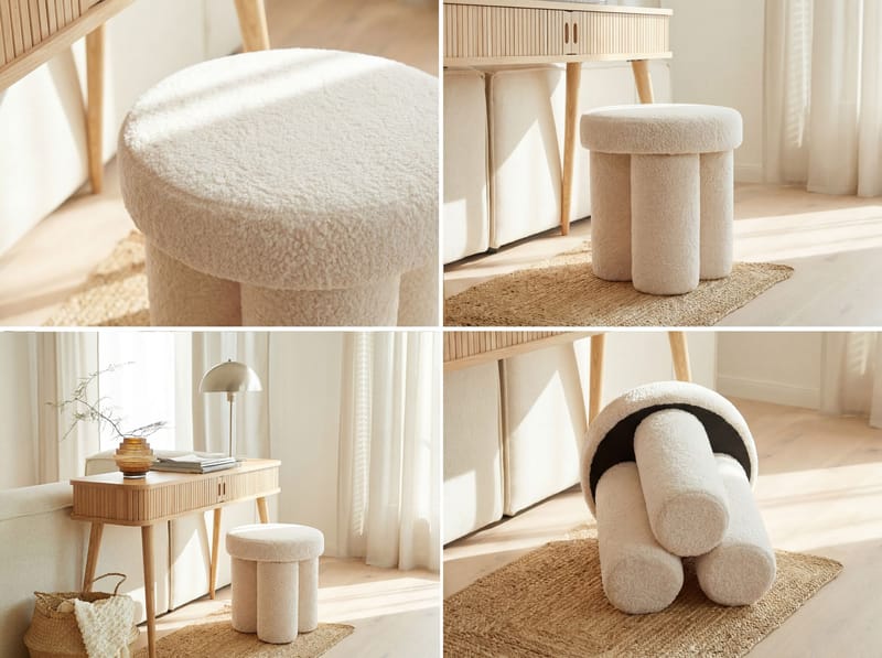 Ölvik rund sittepuff 40 cm i teddystoff - lys krem - Møbler - Stoler & lenestoler - Krakk - Puff
