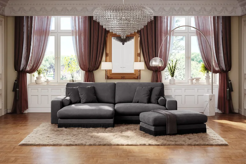 Arken Lyx Rektangulær Fotskammel i fløyel - Mørkegrå - Møbler - Stoler & lenestoler - Krakk - Fotskammel