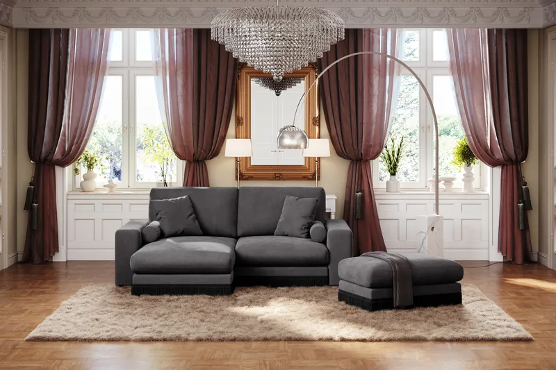 Arken Lyx Rektangulær Fotskammel i fløyel - Mørkegrå - Møbler - Stoler & lenestoler - Krakk - Fotskammel