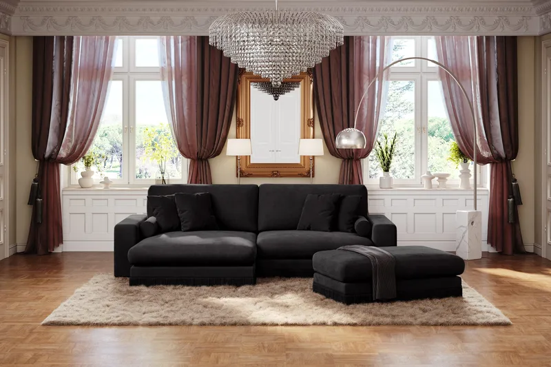 Arken Lyx Rektangulær Fotskammel i fløyel - Svart - Møbler - Stoler & lenestoler - Krakk - Fotskammel