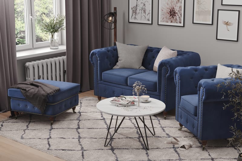 Chesterfield Deluxe Fotskammel - Fløyel Petrolblå - Møbler - Stoler & lenestoler - Krakk - Fotskammel - Chesterfield fotskammel