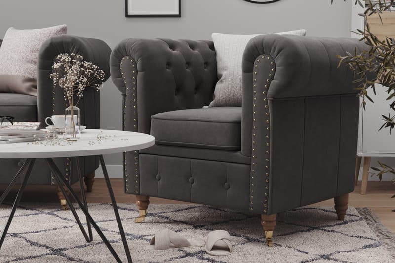 Chesterfield Deluxe Fotskammel - Grå - Møbler - Stoler & lenestoler - Krakk - Fotskammel - Chesterfield fotskammel