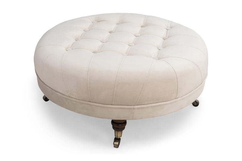 Chesterfield Deluxe Fotskammel Rund 80 cm - Fløyel Beige - Chesterfield fotskammel - Fotskammel