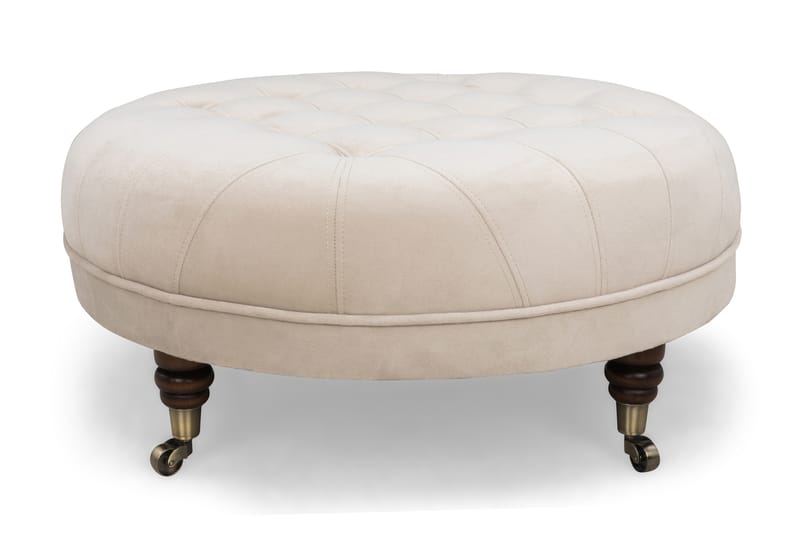 Chesterfield Deluxe Fotskammel Rund 80 cm - Fløyel Beige - Møbler - Stoler & lenestoler - Krakk - Fotskammel - Chesterfield fotskammel