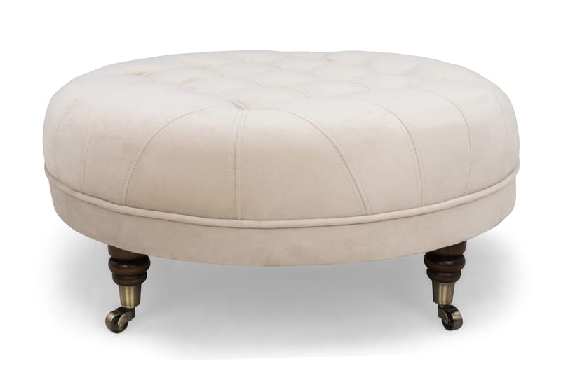 Chesterfield Deluxe Fotskammel Rund 80 cm - Fløyel Beige - Chesterfield fotskammel - Fotskammel