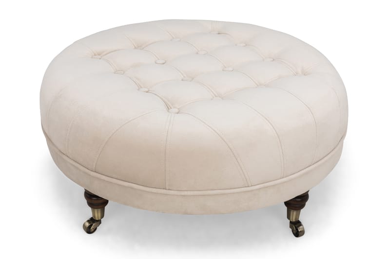 Chesterfield Deluxe Fotskammel Rund 80 cm - Fløyel Beige - Chesterfield fotskammel - Fotskammel