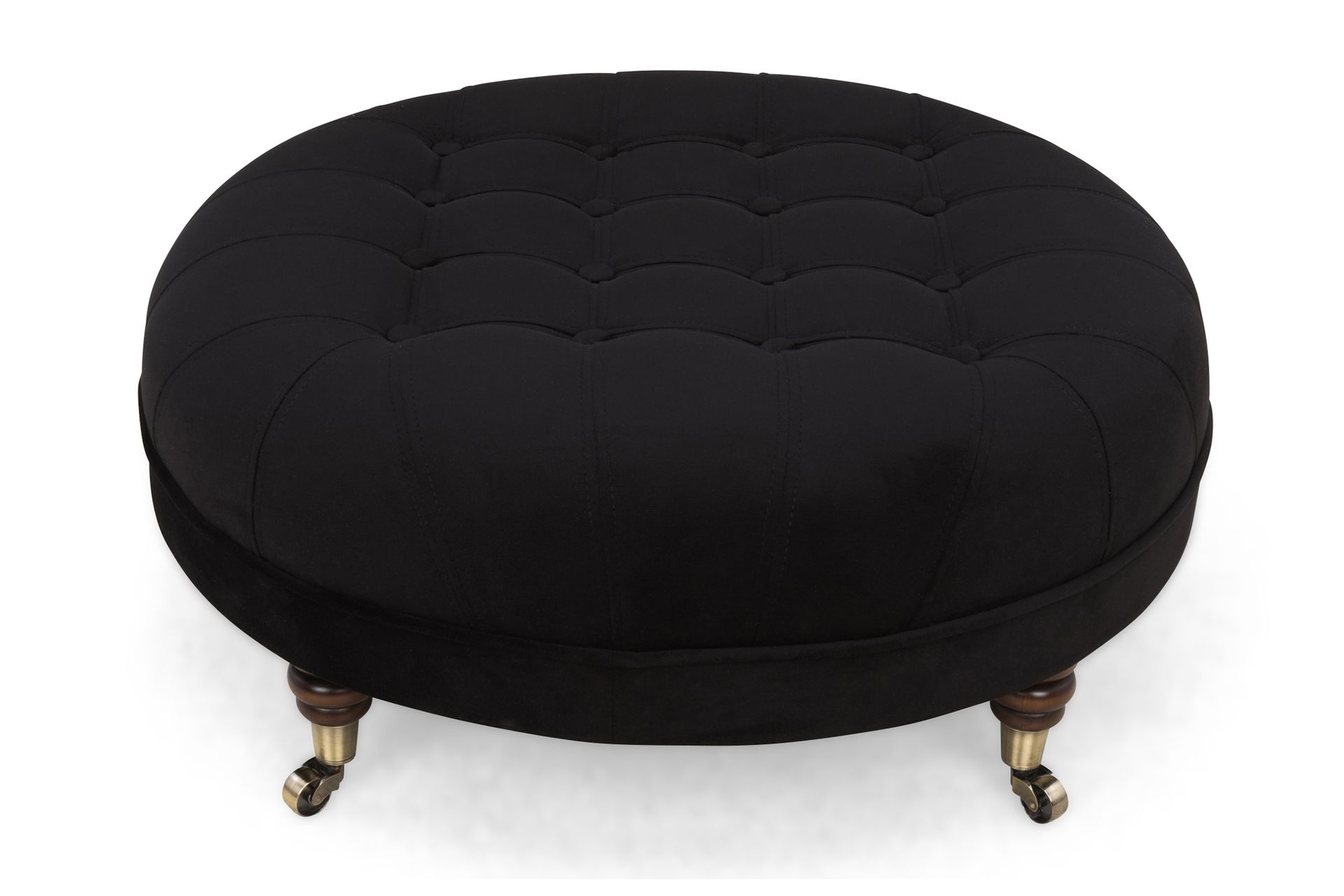 Chesterfield Deluxe Fotskammel Rund 80 cm - Fløyel Svart - Møbler - Stoler & lenestoler - Krakk - Fotskammel - Chesterfield fotskammel
