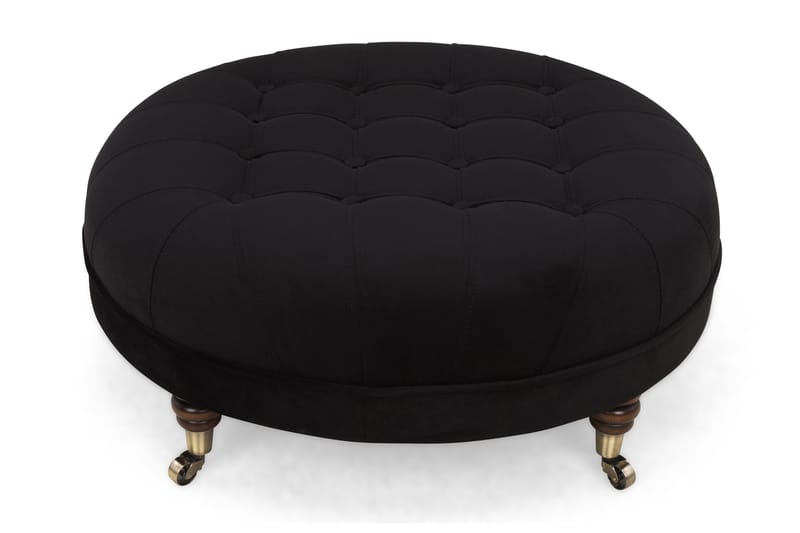 Chesterfield Deluxe Fotskammel Rund 80 cm - Fløyel Svart - Møbler - Stoler & lenestoler - Krakk - Fotskammel - Chesterfield fotskammel