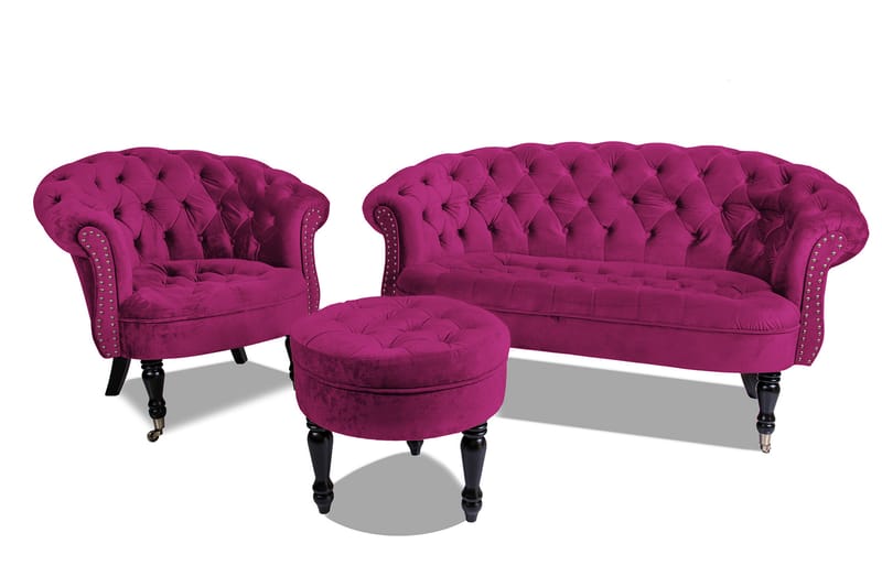 Chesterfield Ludovic Fotskammel 50 cm Rund - Cerise - Møbler - Stoler & lenestoler - Krakk - Fotskammel - Chesterfield fotskammel