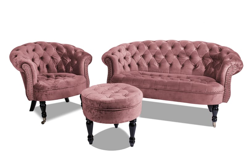 Chesterfield Ludovic Fotskammel 50 cm Rund - Rosa - Chesterfield fotskammel - Fotskammel