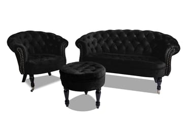 Chesterfield Ludovic Fotskammel 50 cm Rund - Svart - Møbler - Stoler & lenestoler - Krakk - Fotskammel - Chesterfield fotskammel