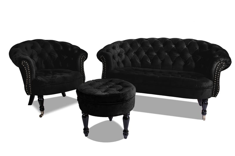 Chesterfield Ludovic Fotskammel 50 cm Rund - Svart - Møbler - Stoler & lenestoler - Krakk - Fotskammel - Chesterfield fotskammel