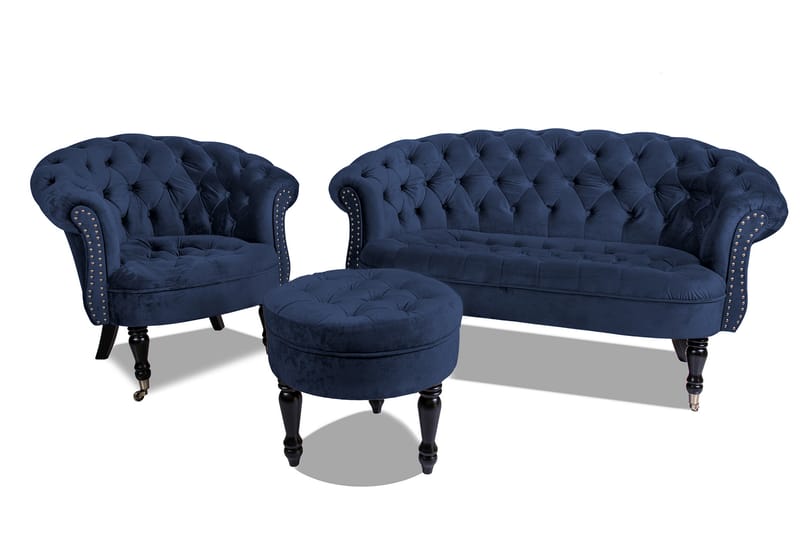 Chesterfield Ludovic Fotskammel 50 cm Rund - Petrolblå - Møbler - Stoler & lenestoler - Krakk - Fotskammel - Chesterfield fotskammel