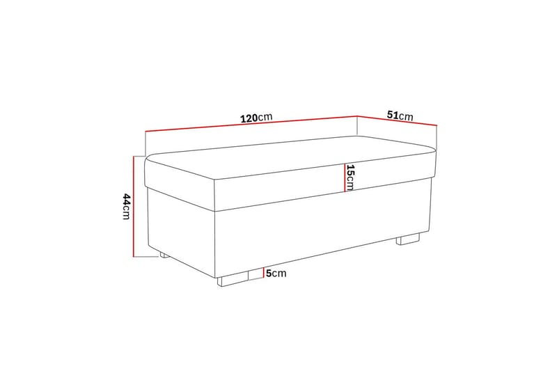 Crazy Fotskammel med Oppbevaring 120x50, Antrasitt