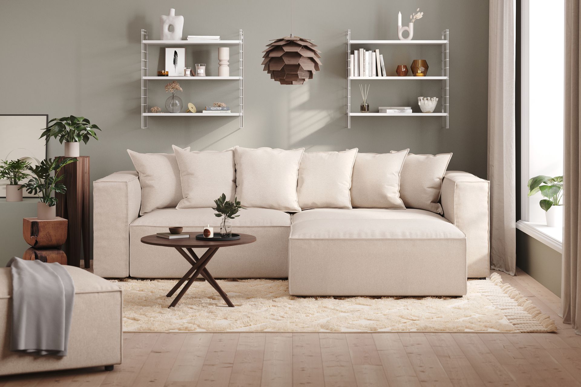 Cubo 1-seters Rektangulær Fotskammelmodul i Stoff 120 cm bred - Beige - Møbler - Stoler & lenestoler - Krakk - Fotskammel