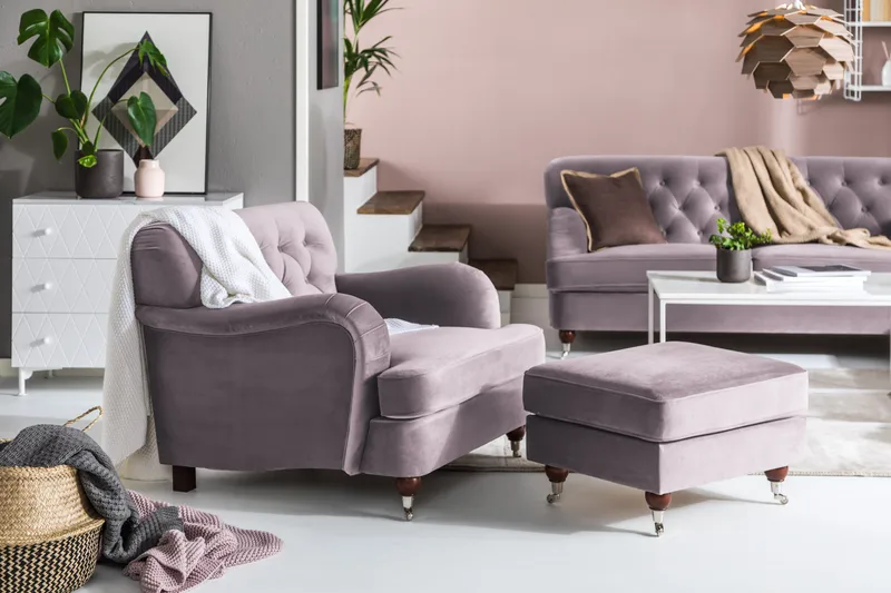 Howard Riviera Fotskammel Fløyel - Lilla - Møbler - Stoler & lenestoler - Krakk - Fotskammel