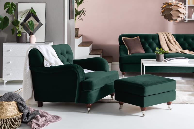 Howard Riviera Fotskammel Fløyel - Mørkegrønn - Møbler - Stoler & lenestoler - Krakk - Fotskammel