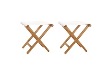 Klappstoler 2 stk heltre teak og stoff kremhvit - Møbler - Stoler & lenestoler - Krakk - Fotskammel