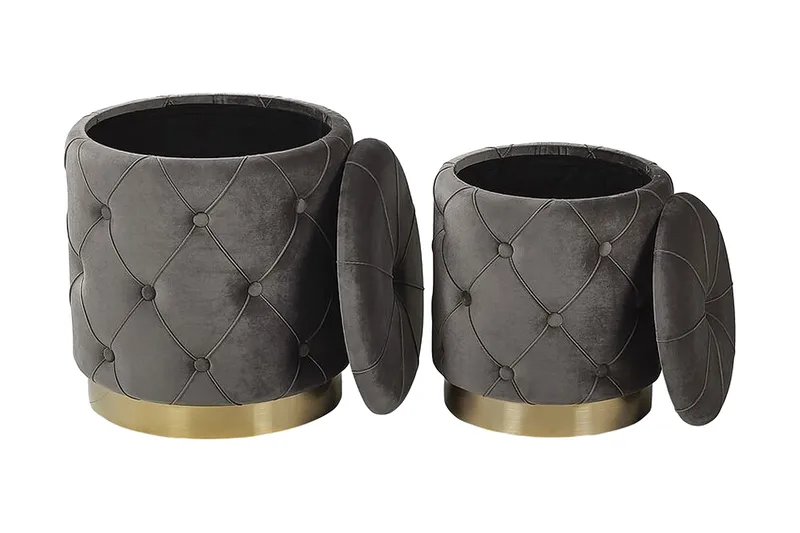 Olingskog Fotskammel med Oppbevaring 2-pk - Grå - Møbler - Stoler & lenestoler - Krakk - Fotskammel - Fotskammel med oppbevaring