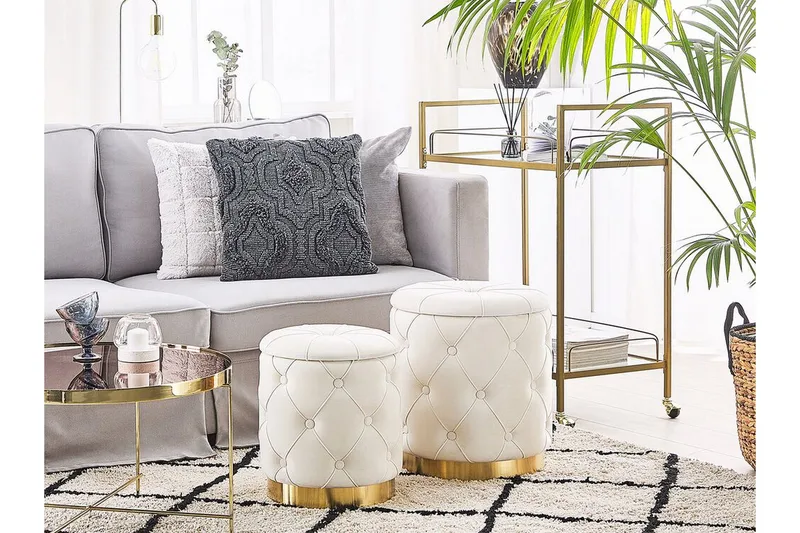 Olingskog Fotskammel med Oppbevaring 2-pk - Hvit - Møbler - Stoler & lenestoler - Krakk - Fotskammel - Fotskammel med oppbevaring