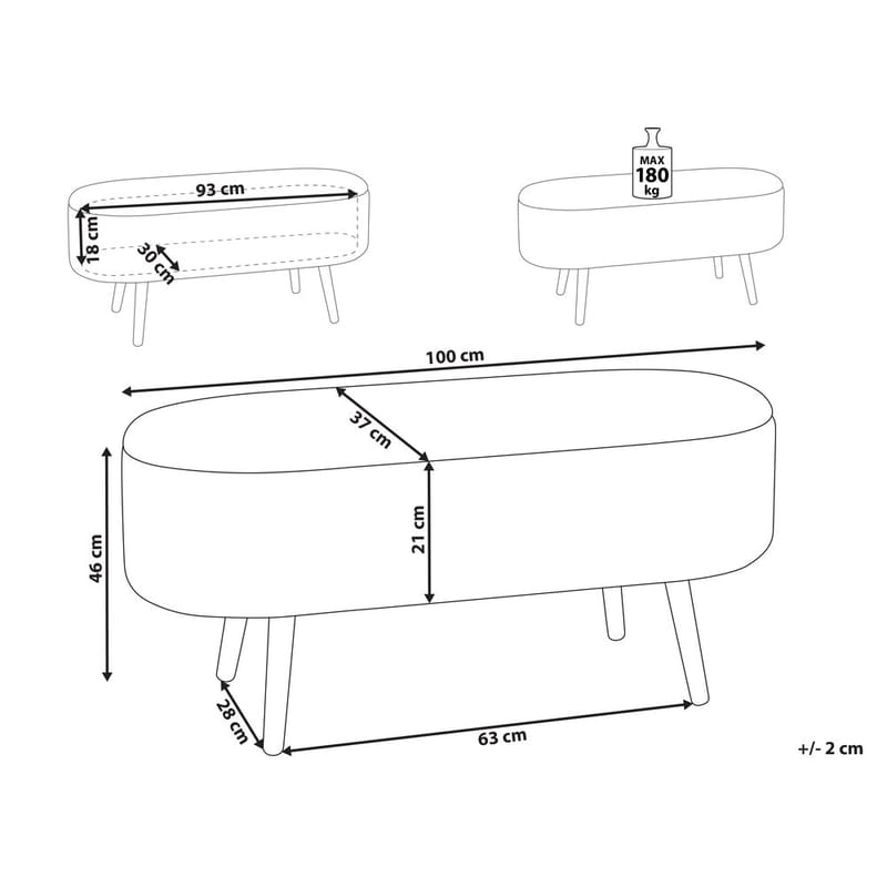 Sengebenk Oklahoma - Hvit, lyst tre - Innredning - Håndtak & beslag - Møbelhengsler - Møbelben