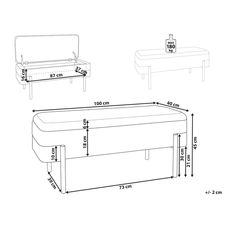 Sengebenk Warren - Hvit, Svart - Møbler - Stoler & lenestoler - Krakk - Fotskammel