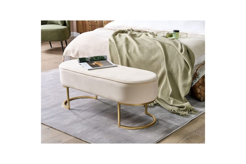 Sittebenk Milry Kremhvit/gull - Kremhvit/gull - Møbler - Stoler & lenestoler - Krakk - Fotskammel - Sovbar fotskammel