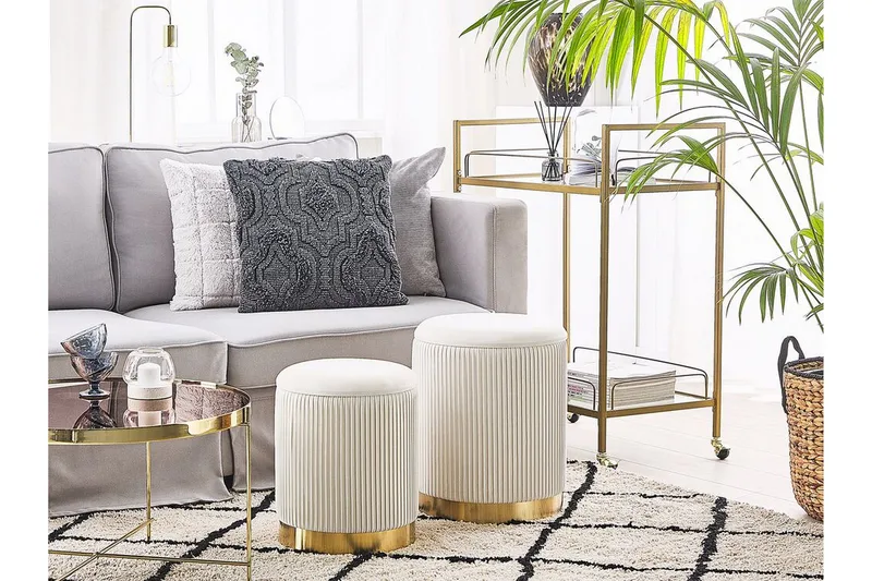 Trumelet Fotskammel med Oppbevaring 2-pk - Hvit - Møbler - Stoler & lenestoler - Krakk - Fotskammel - Fotskammel med oppbevaring