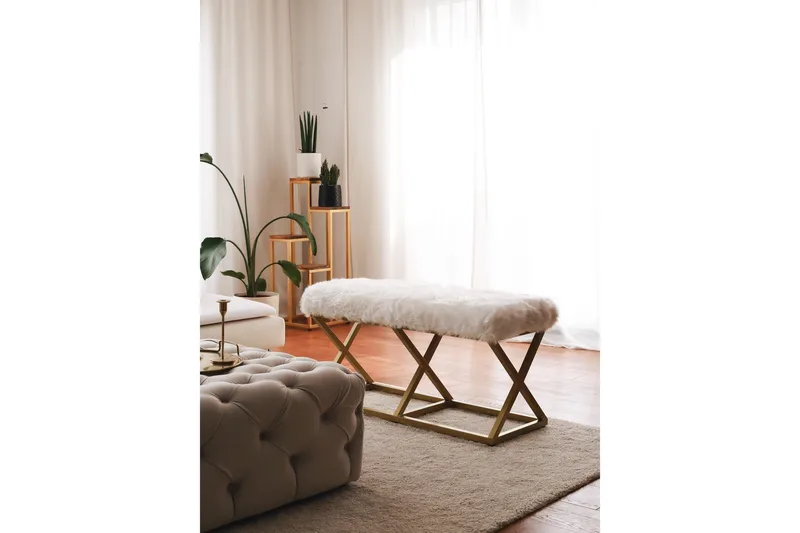 Murmu Sittekrakk 100 cm - Gull/Hvit - Møbler - Stoler & lenestoler - Krakk - Fotskammel - Sovbar fotskammel