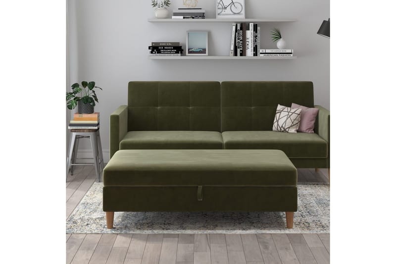 Osmaner/Krakk Lilly Olivengrønn, Fløyel/Tre/Plast - Olivengrønn, Fløyel/Tre/Plast - Møbler - Stoler & lenestoler - Krakk - Fotskammel